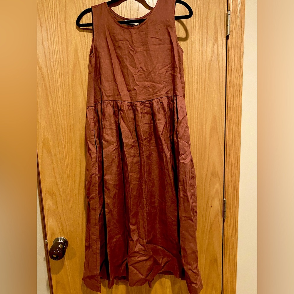 Magic Linen wine size large midi dress- NWT